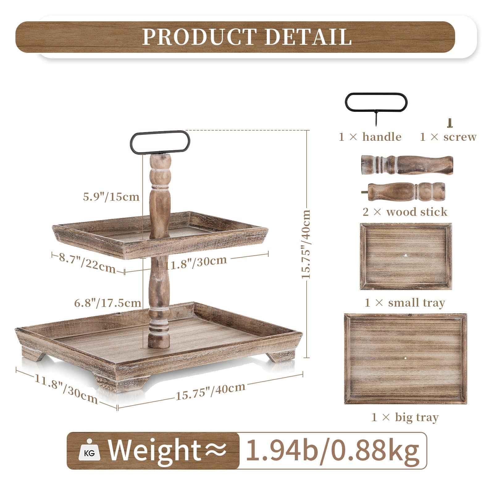 Hanobe Tiered Tray for Table Decor: 2 Tier Farmhouse Serving Stand